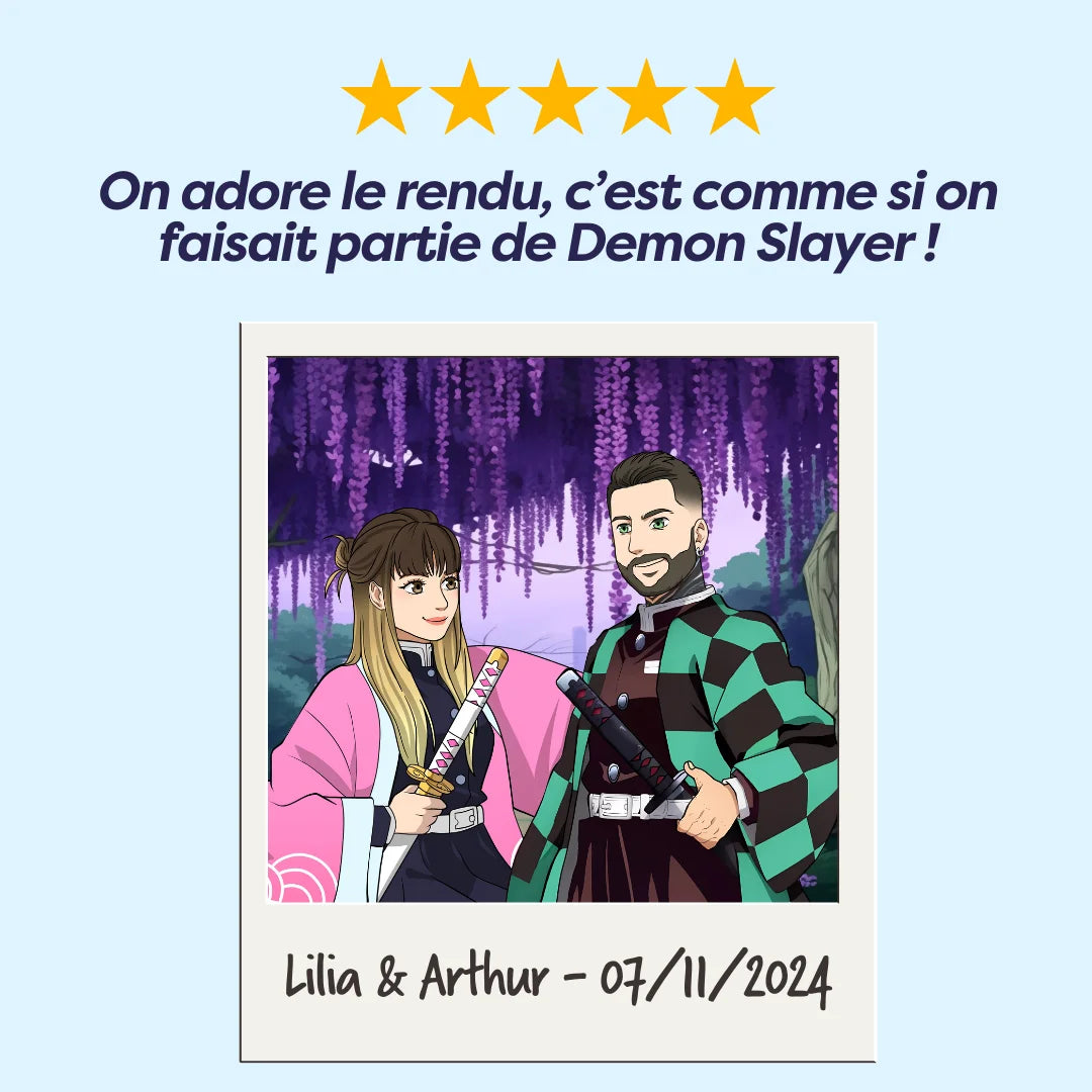 dessin demon slayer personnalisé en couple