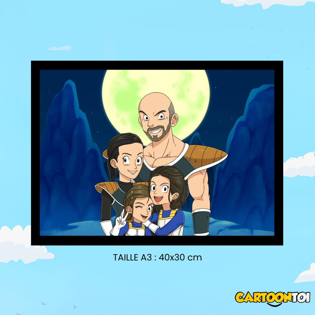 portrait de famille personnalisé en personnages dragon ball
