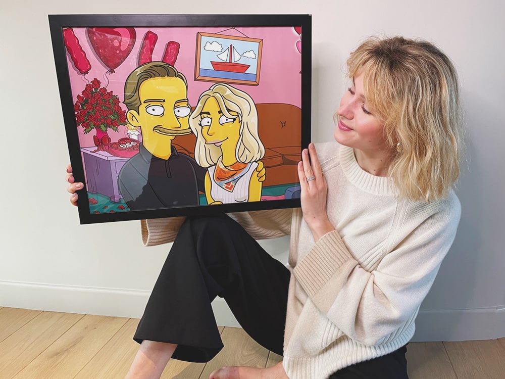 Cadre personnalisé avec un portrait de couple dans le style des Simpson